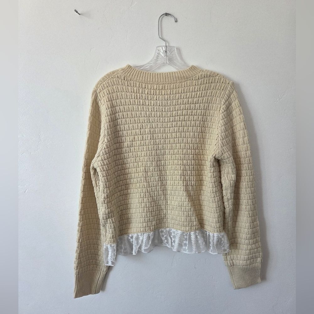Cream Lace Trim Cardigan Sweater Preppy Coquette Old Money Academia Feminine L - Picture 11 of 12